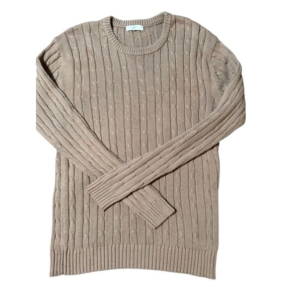 Net Men's beige cable knit crewneck sweater L - Picture 1 of 6